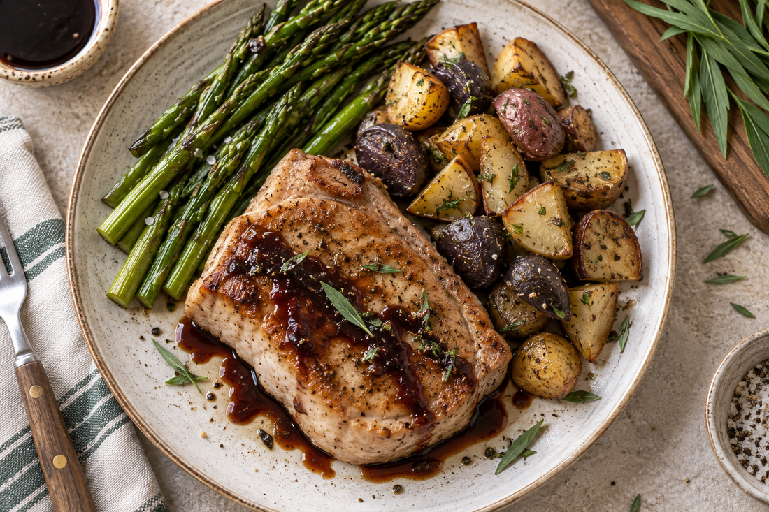 Pork Chops with Tarragon Mustard & Black Cherry Balsamic